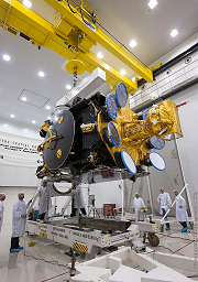 The Athena-Fidus satellite is prepped at the Guiana Space Centre in readiness for launch - ©CNES/ESA/CSG photo and video department, 2014